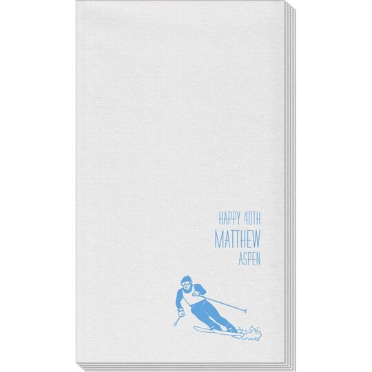 Skier  on the Slopes Linen Like Guest Towels